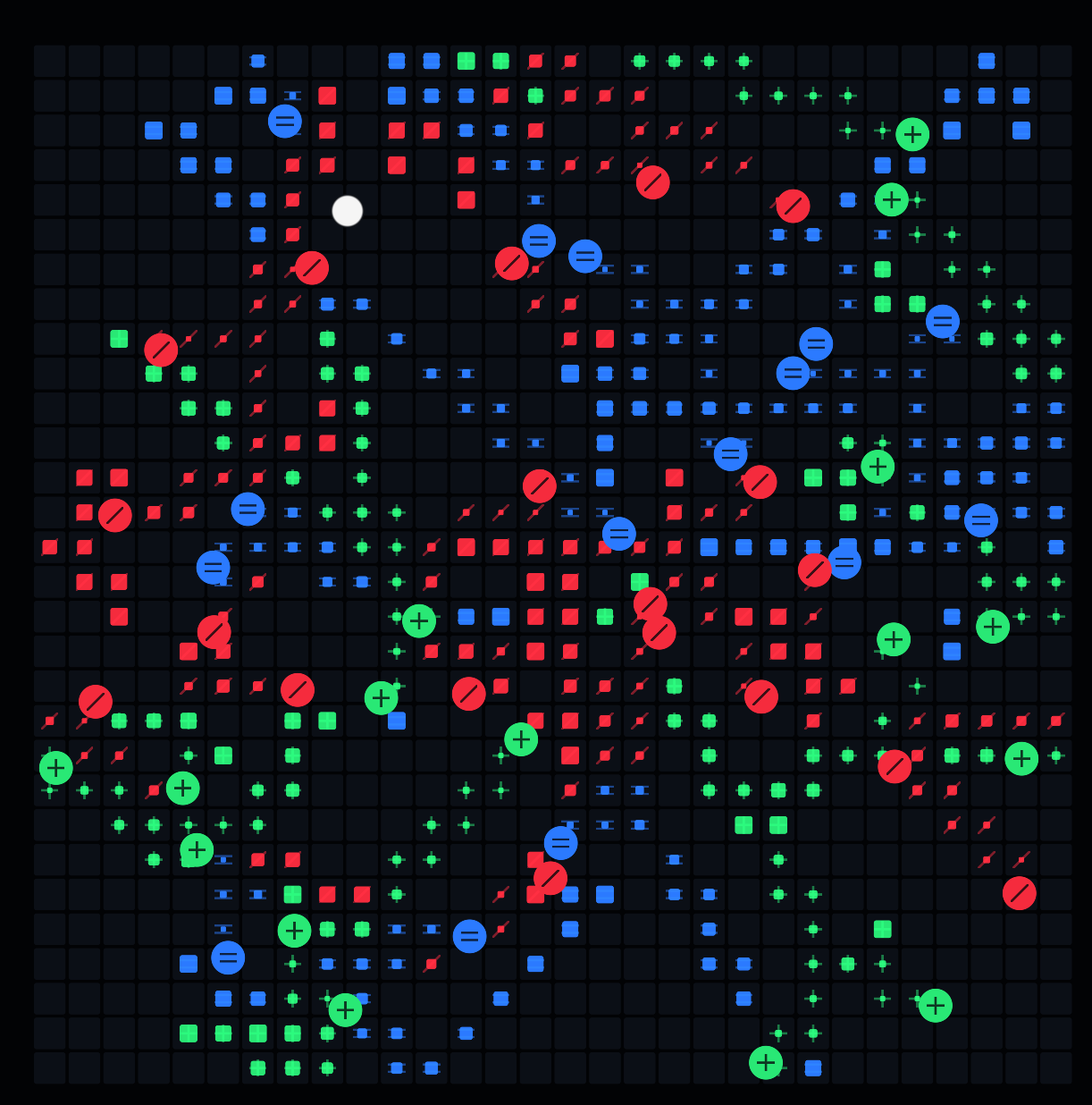 MOBL field filled with red, green, and blue balls and cooled cells