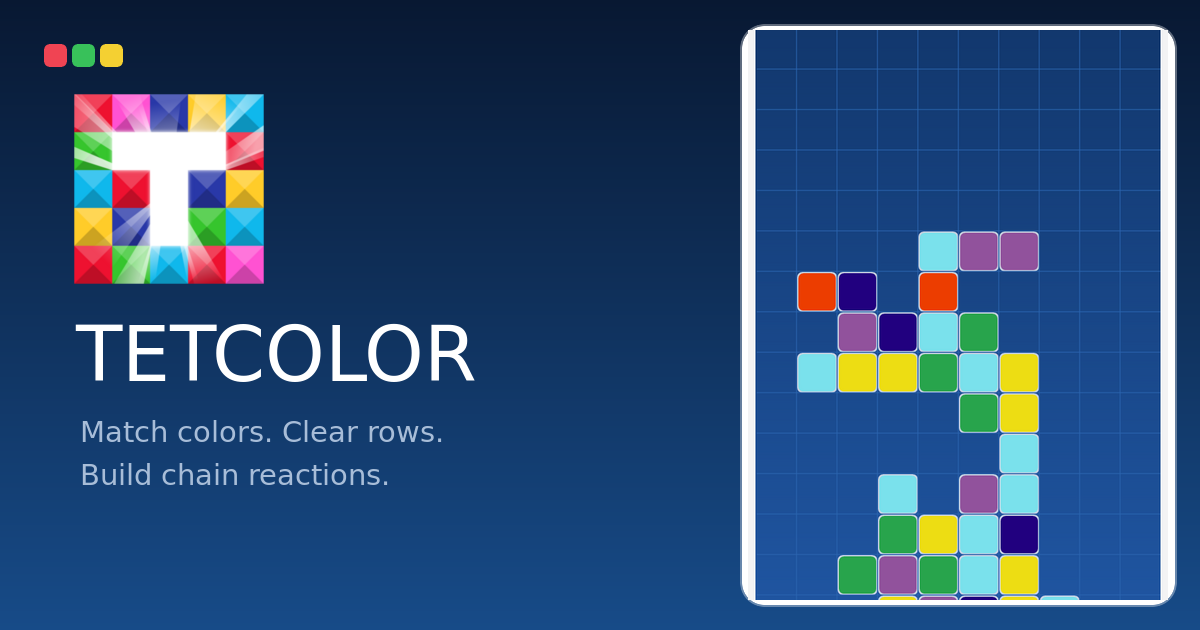 Tetcolor game board with bright colored blocks